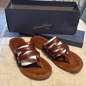 Universal Thread Brown Leather Slide Sandals